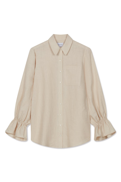 Natural Linen Floaty Smocked Cuff Shirt