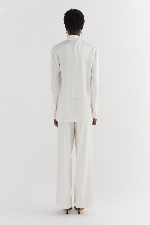 Cream Silk Tie Neck Shirt