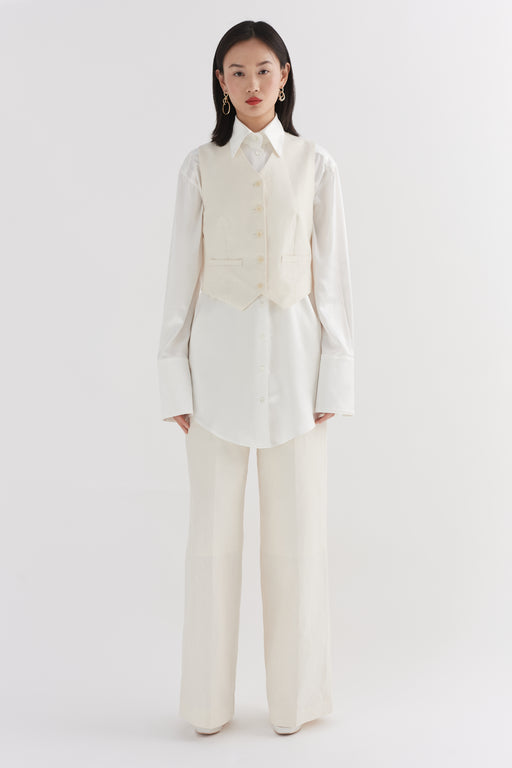 Ivory Linen Wide Leg Trouser