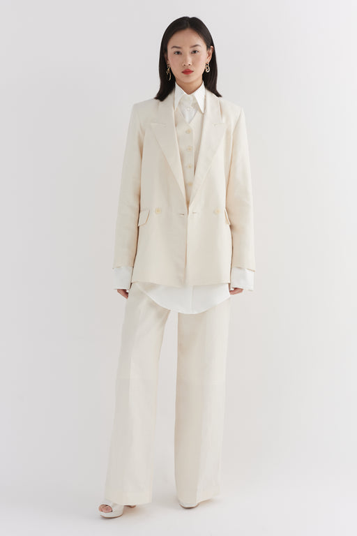 Ivory Linen Wide Leg Trouser
