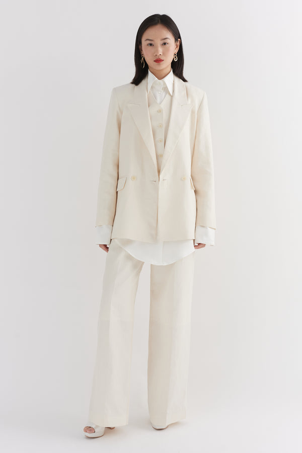 Ivory Linen Wide Leg Trouser
