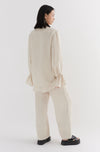 Natural Linen Floaty Smocked Cuff Shirt