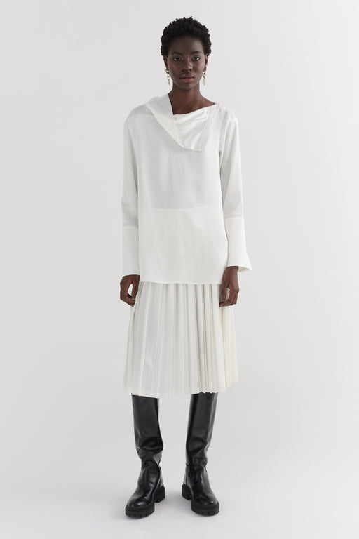 Ivory Mock Neck Silk Neck Shirt