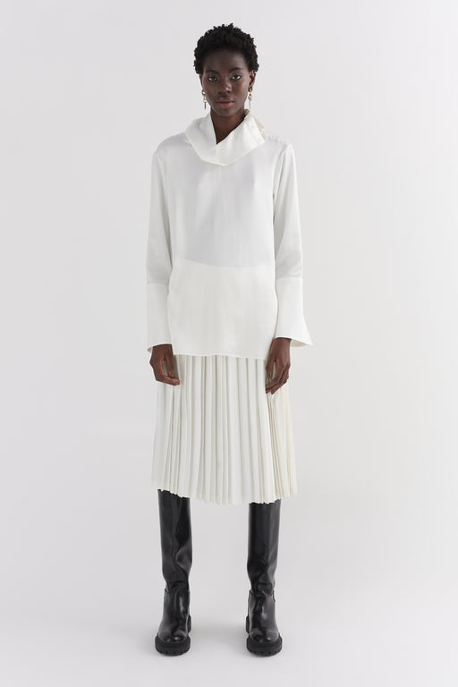 Ivory Mock Neck Silk Neck Shirt