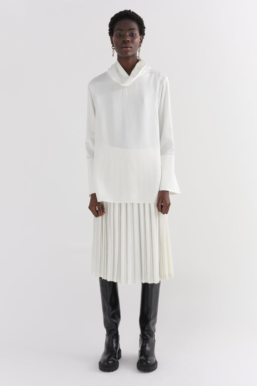 Ivory Mock Neck Silk Neck Shirt
