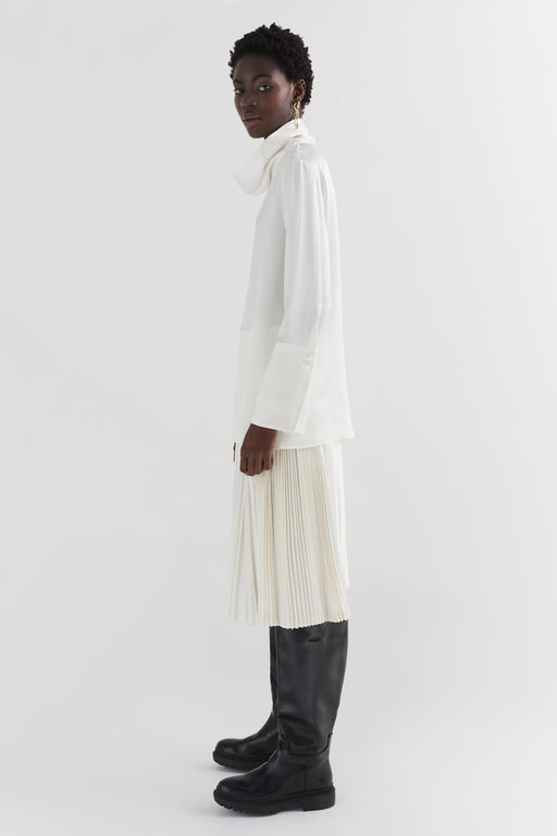 Ivory Mock Neck Silk Neck Shirt