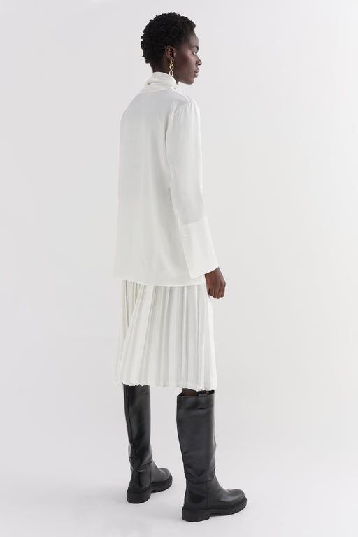 Ivory Mock Neck Silk Neck Shirt