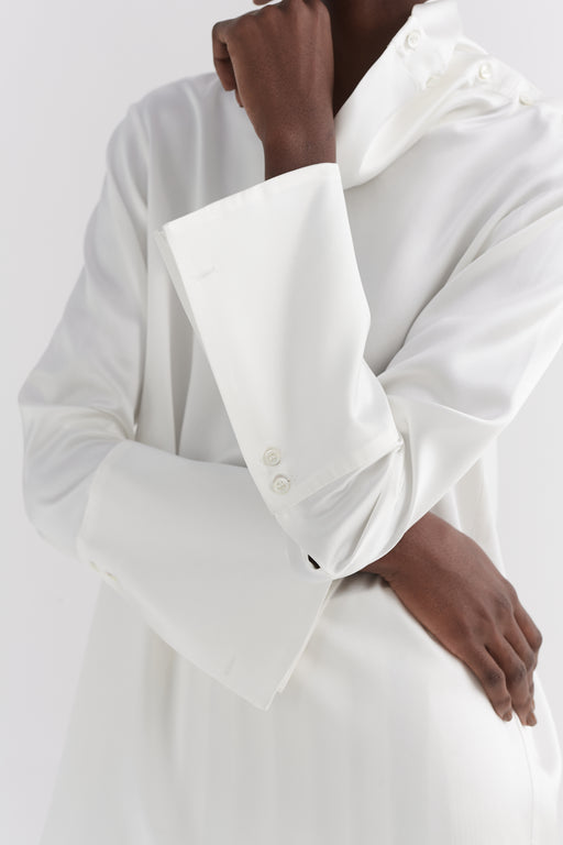 Ivory Mock Neck Silk Neck Shirt