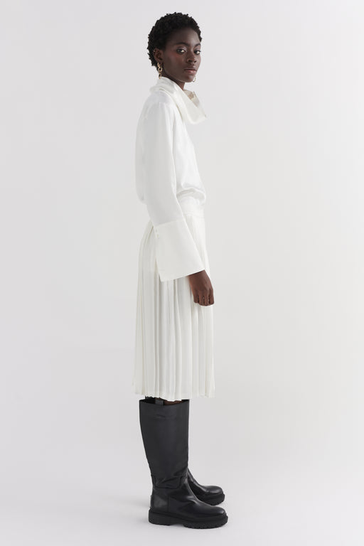 Ivory Silk Contrast Pleated Skirt