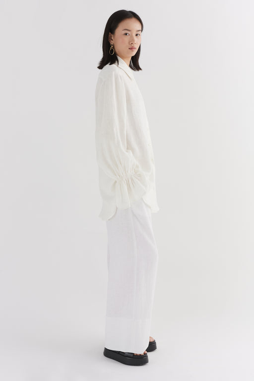 Linen Floaty Smocked Cuff Shirt
