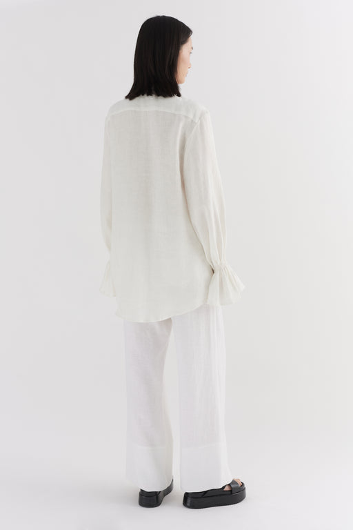 Linen Floaty Smocked Cuff Shirt