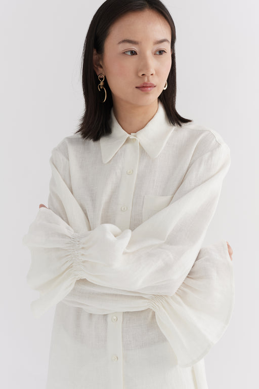 Linen Floaty Smocked Cuff Shirt