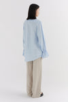 Blue Linen Floaty Smocked Cuff Shirt