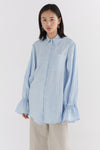 Blue Linen Floaty Smocked Cuff Shirt