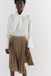 Khaki Contrast Pleated Skirt