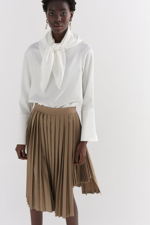 Khaki Contrast Pleated Skirt