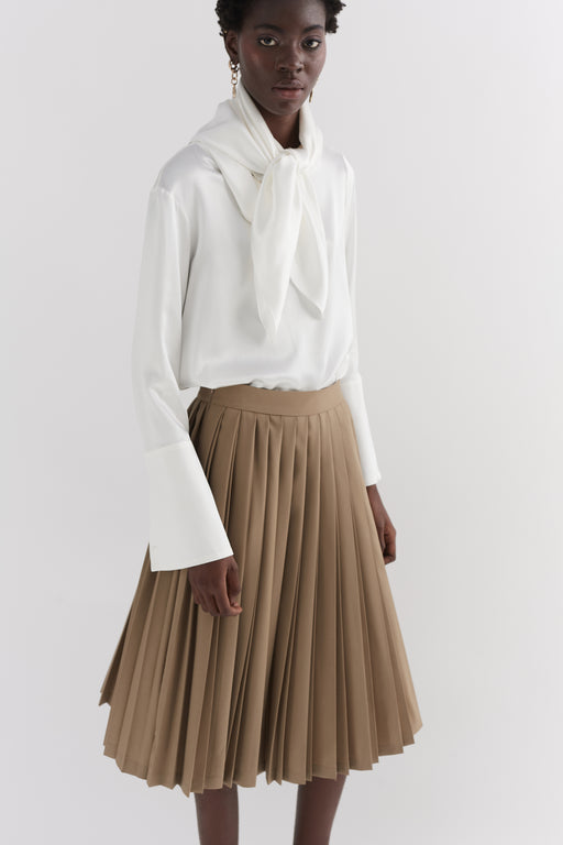 Khaki Contrast Pleated Skirt