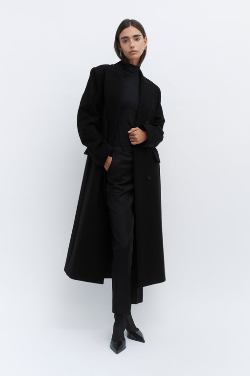 Black Double Breasted Tailored Wool Coat
