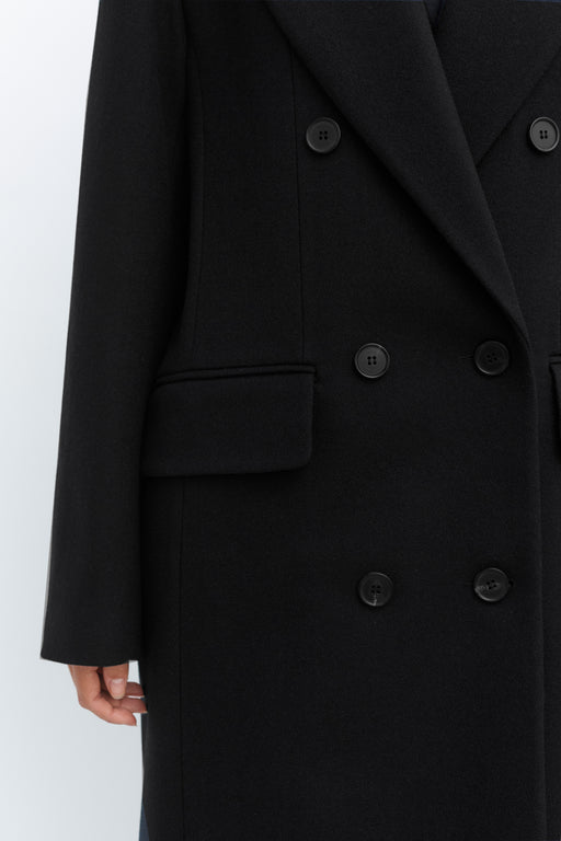 Black Double Breasted Tailored Wool Coat