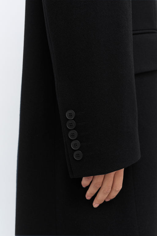 Black Double Breasted Tailored Wool Coat