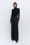 Navy Wool Wide Leg Trouser