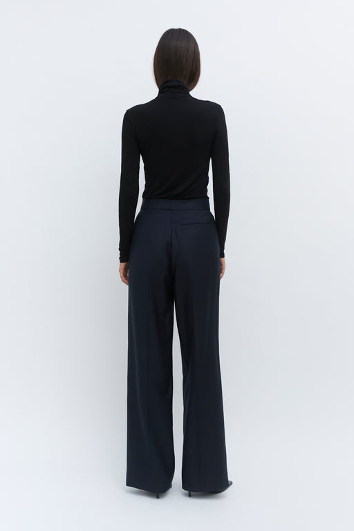 Navy Wool Wide Leg Trouser