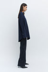 Grandad Navy Oversized Tailored Organic Poplin Shirt