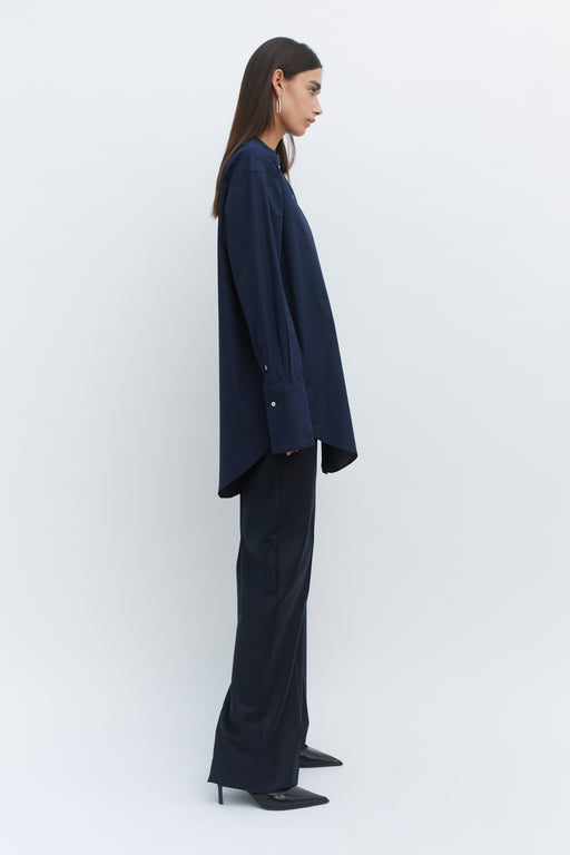 Grandad Navy Oversized Tailored Organic Poplin Shirt