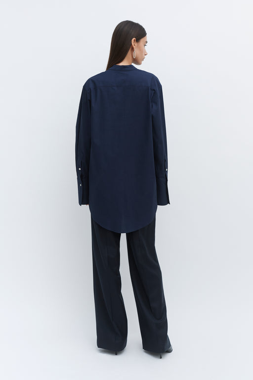 Grandad Navy Oversized Tailored Organic Poplin Shirt