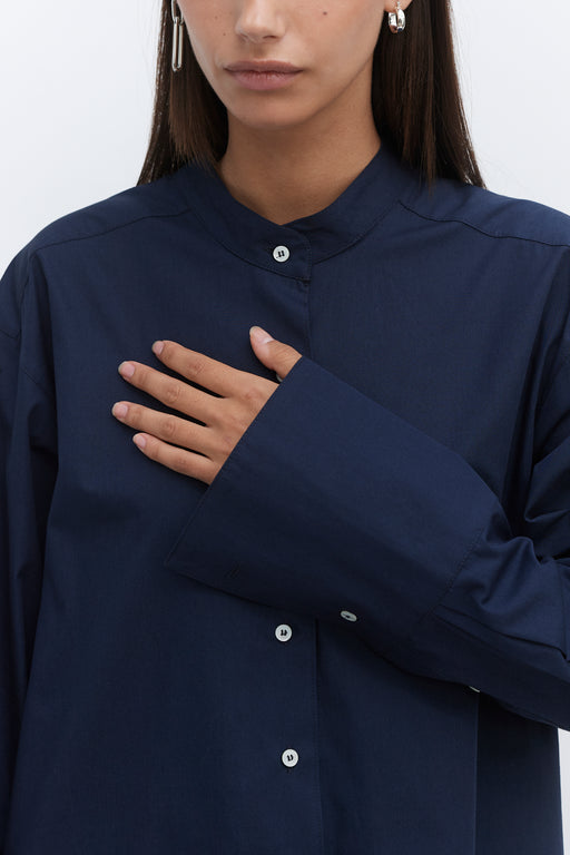 Grandad Navy Oversized Tailored Organic Poplin Shirt