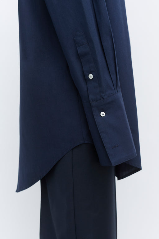 Grandad Navy Oversized Tailored Organic Poplin Shirt