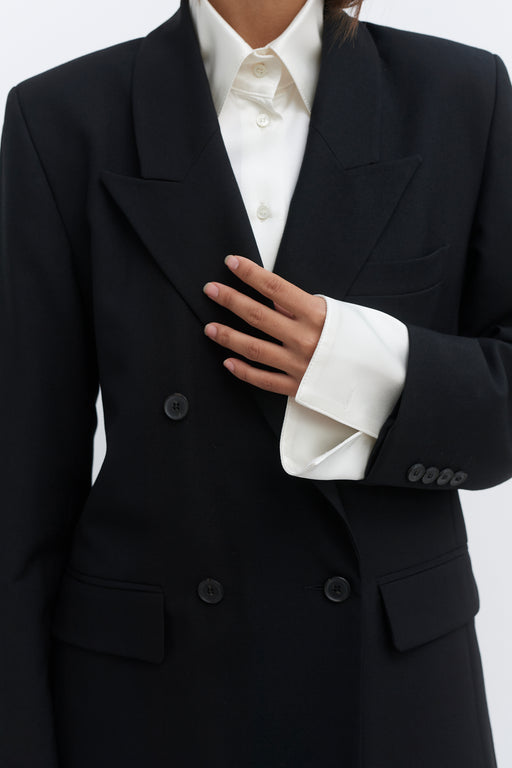 Black Wool Double Breasted Jacket