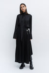 Black Wool Contrast Pleated Skirt