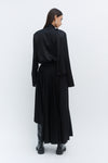 Black Wool Contrast Pleated Skirt