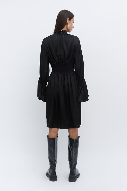 Silk Black Smocked Floaty Dress