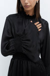 Silk Black Smocked Floaty Dress