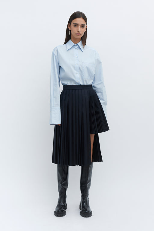 Navy Contrast Pleated Skirt