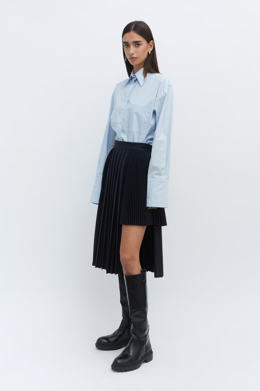 Navy Contrast Pleated Skirt
