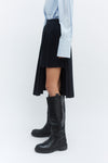Navy Contrast Pleated Skirt