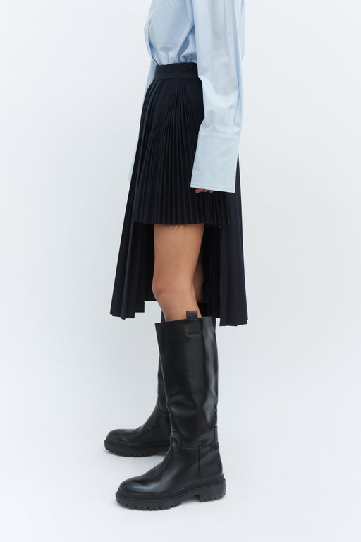Navy Contrast Pleated Skirt