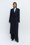 Pinstripe Double Breasted Tailored Wool Coat