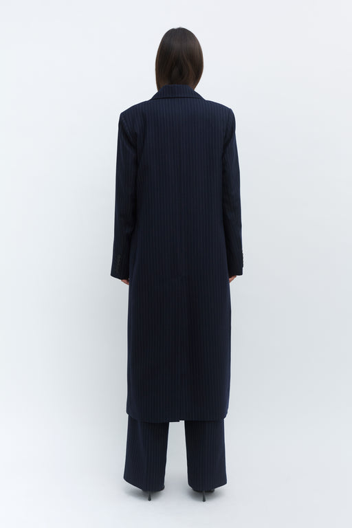 Pinstripe Double Breasted Tailored Wool Coat