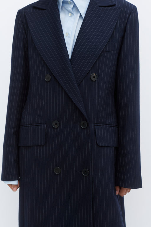 Pinstripe Double Breasted Tailored Wool Coat