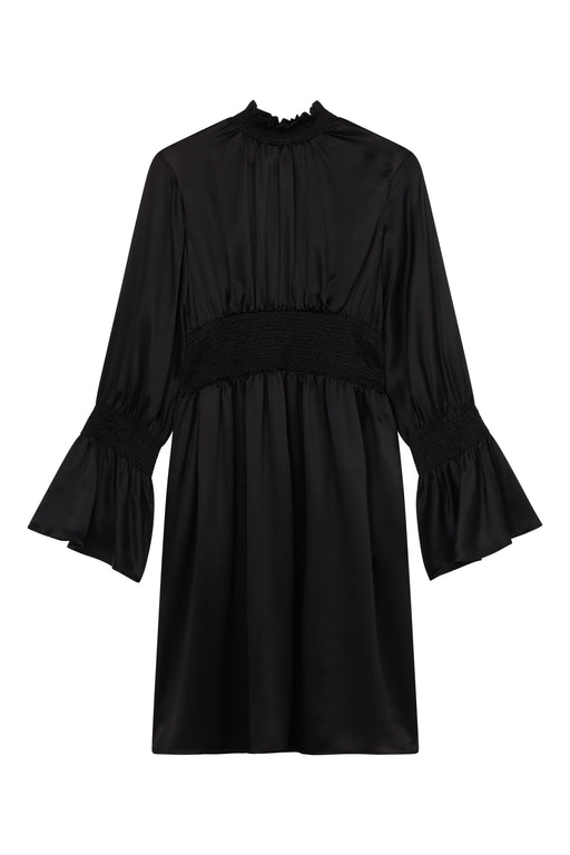 Silk Black Smocked Floaty Dress