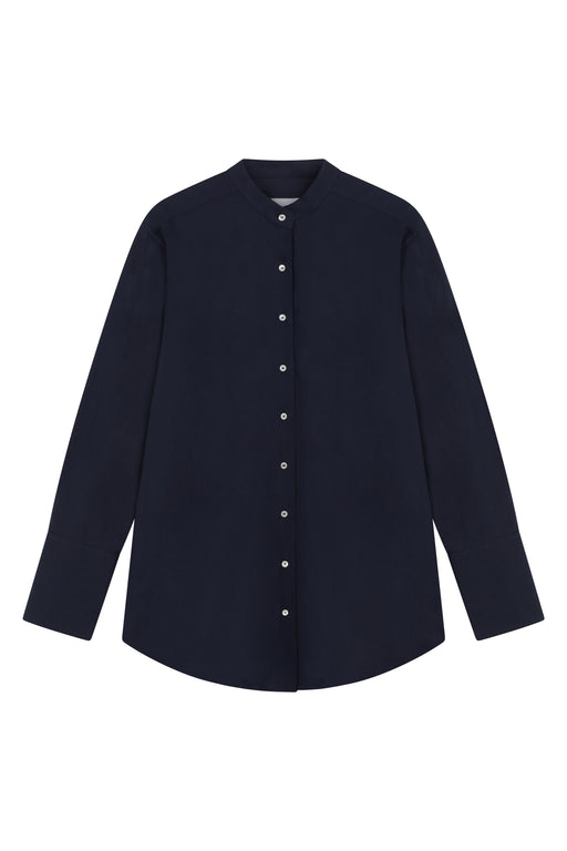 Grandad Navy Oversized Tailored Organic Poplin Shirt