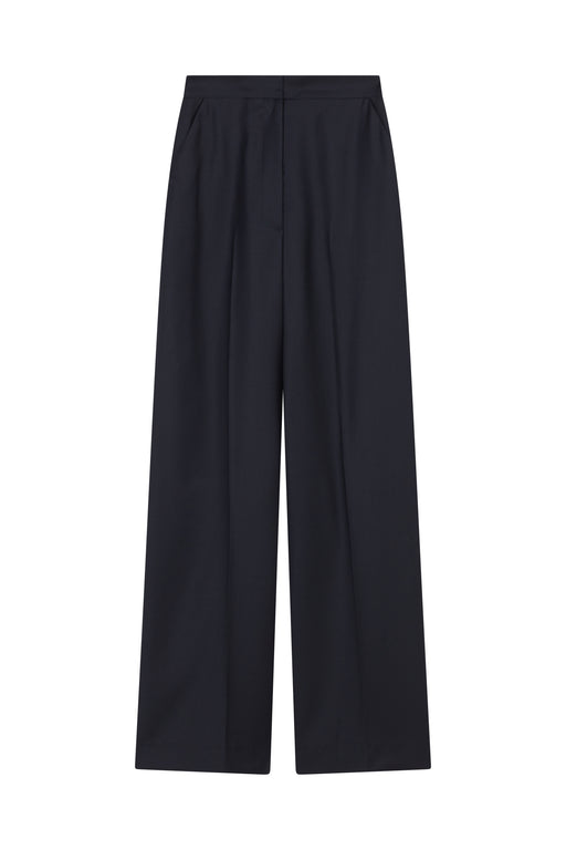Navy Wool Wide Leg Trouser