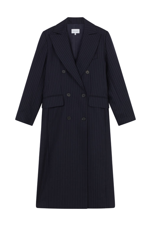 Pinstripe Double Breasted Tailored Wool Coat