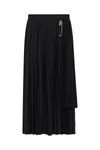 Black Wool Contrast Pleated Skirt
