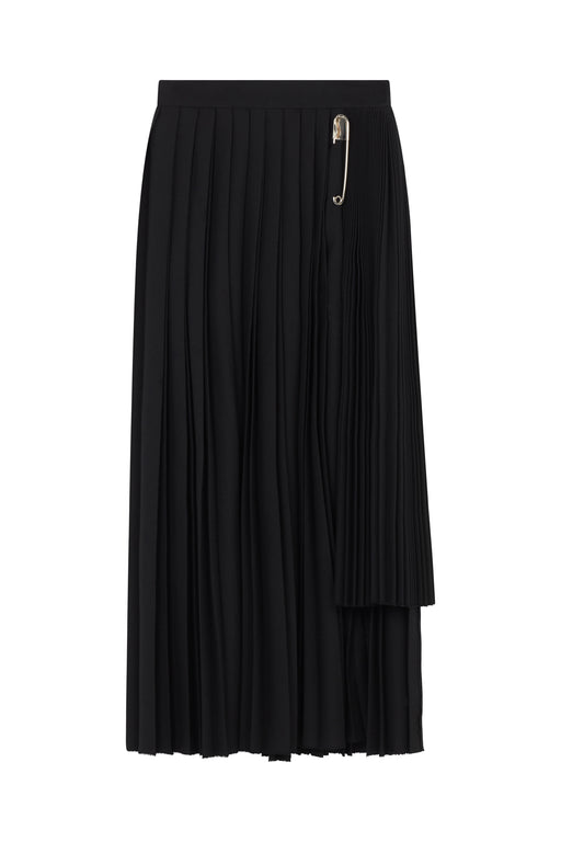 Black Wool Contrast Pleated Skirt