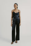 Black Wide Leg Silk Tailored Trouser